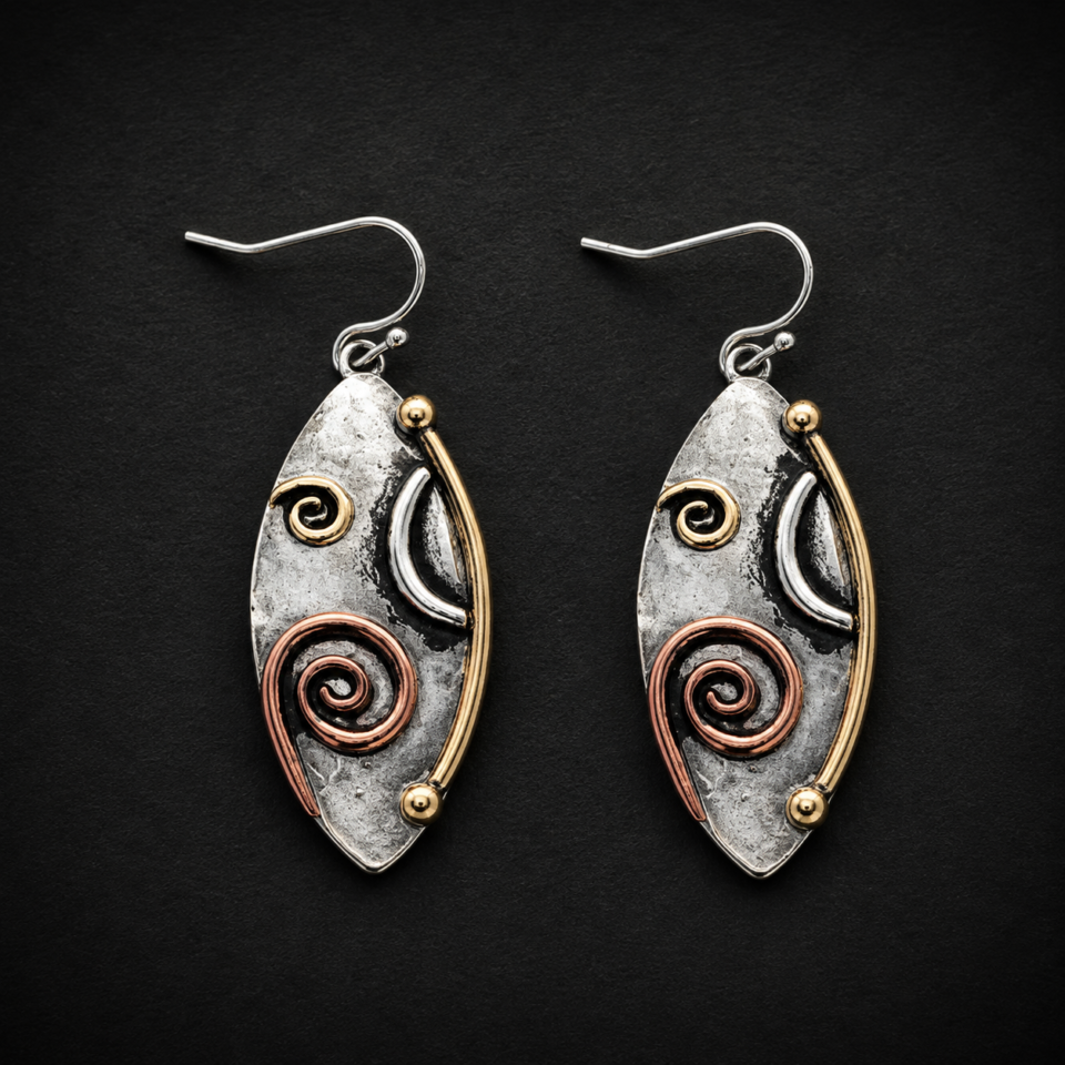 Vintage Brutalist Spiral Marquis Earrings