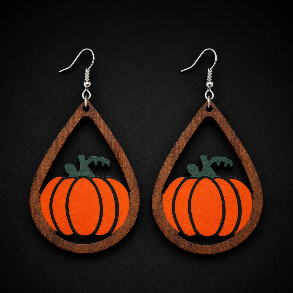 Pumpkin Drop Wooden Earrings