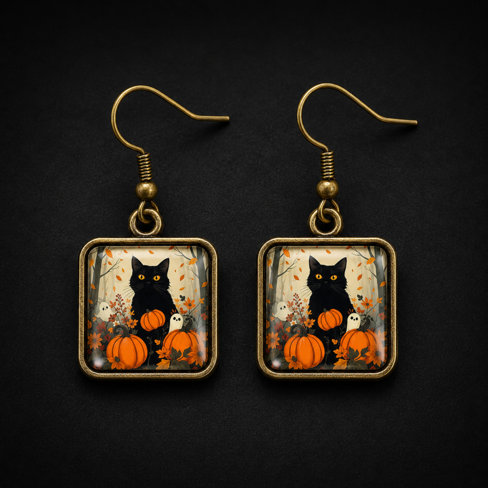Pumpkin Patch Cat Earrings