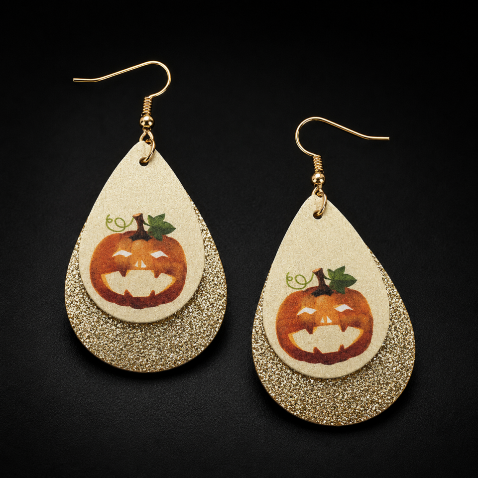 Glittery Gold Pumpkin Drop Earrings
