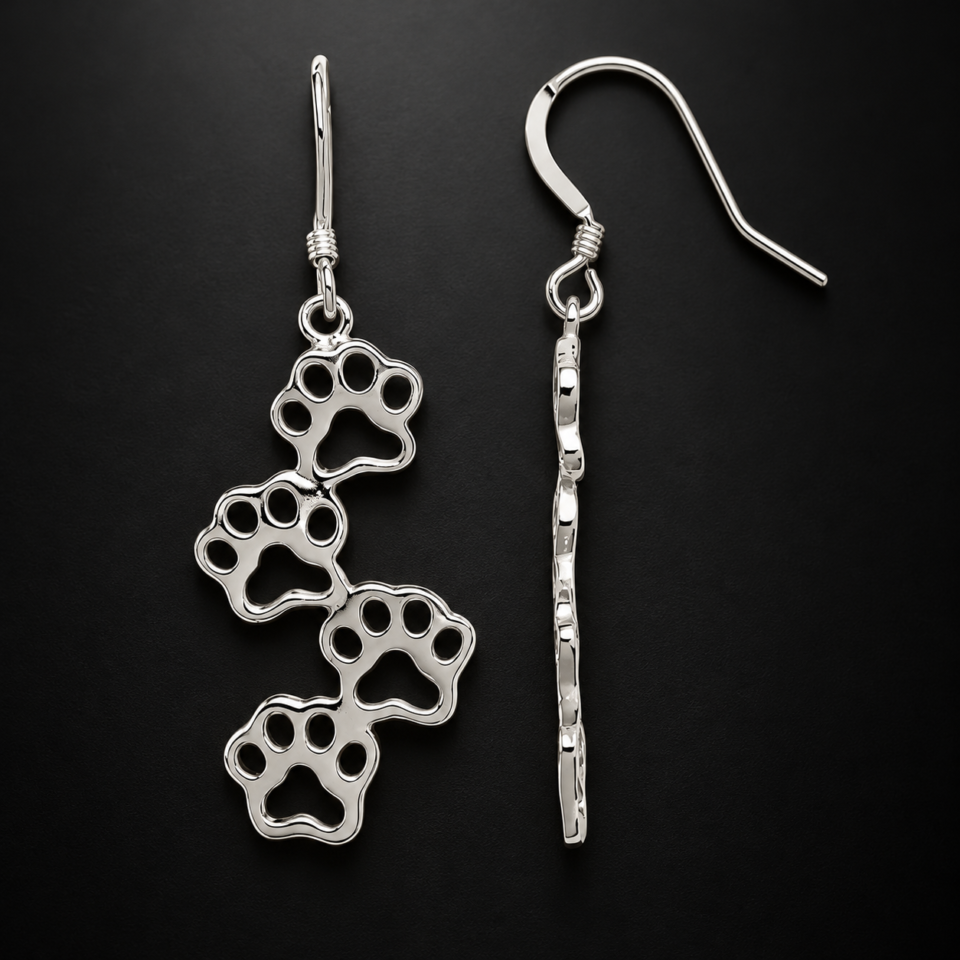 silver paw earrings