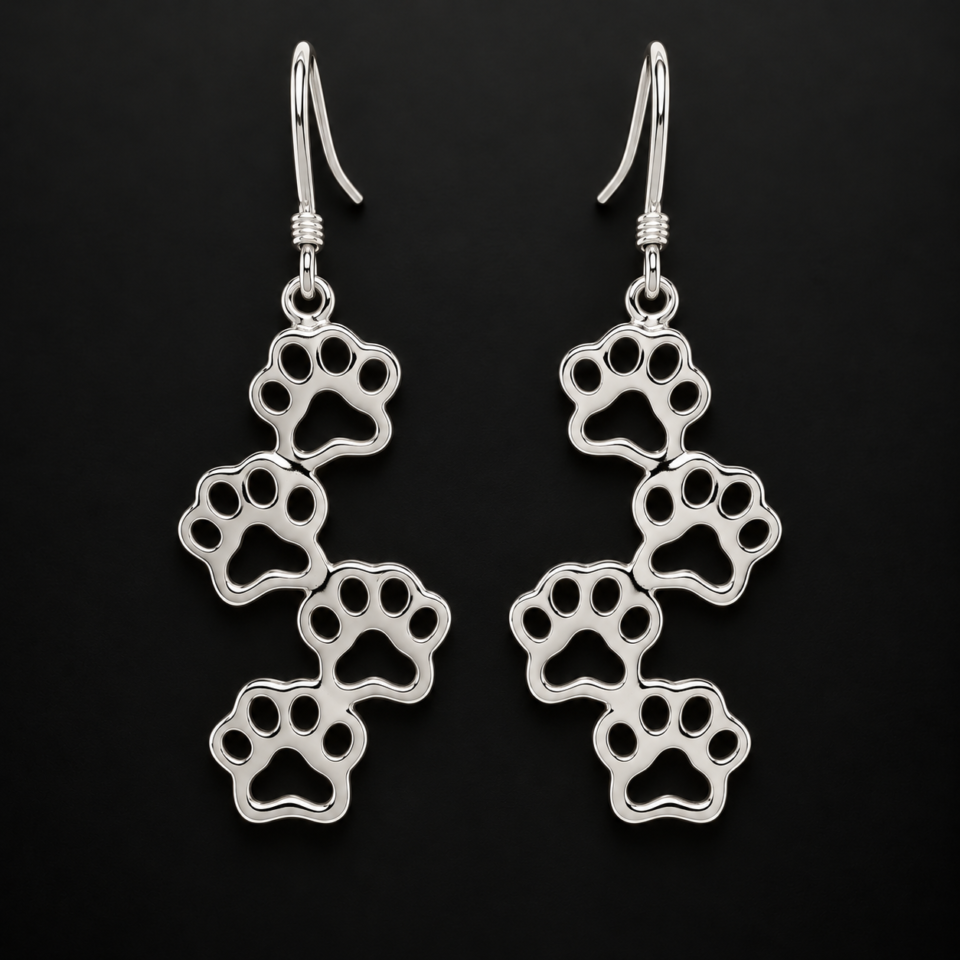 Solid Silver Paw Dangle Earrings